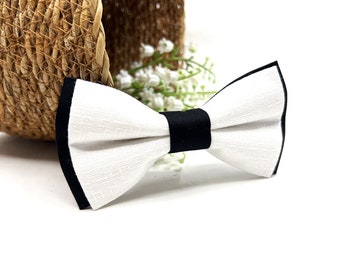 Ivory and Black Bow Tie for Men, Two Tone Wedding Bowtie, Classic Formal Groom Tie, Handmade Elegant Accessory