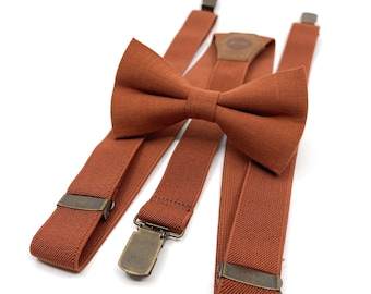 Burnt orange suspenders Set, Groomsmen suspenders, Ring Bearer, Wedding Suspenders, Suspenders Men, Groom Suspenders, Suspenders For Men