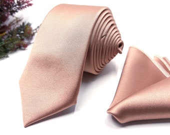 Blush Champagne Satin Neckties, Handmade Groom and Groomsmen Neckties