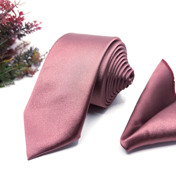 Satin Rose Neck Ties / Wedding Neck Tie / Mens Neck tie / Groomsmen Neck tie / Pocket Square Set / Neck Tie / Neck Tie For Men / Neck Tie