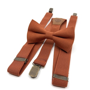 Ensemble de bretelles orange brûlé, Personnalisation gratuite, Bretelles de garçons d'honneur, Porte-anneau, Bretelles de mariage, Bretelles pour hommes, Bretelles de marié