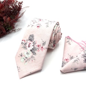 Floral Dusty Pink Neck Ties / Wedding Neck Tie / Dusty Pink Neck Ties / Mens Necktie / Groomsmen Necktie / Pocket Square Set / Neck Tie