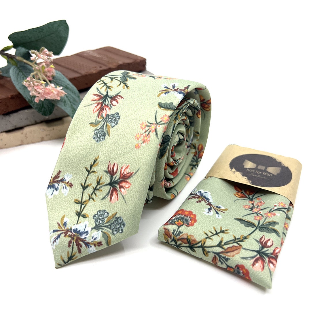 Floral Sage Green Neck Ties / Wedding Green Neck Tie / Green Flower Neck Tie / Mens Necktie