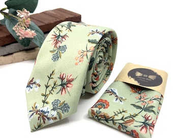 Floral Sage Green Neck Ties / Wedding Green Neck Tie / Green Flower Neck Tie / Mens Necktie / Groomsmen Necktie/ Neck Tie For Men/ Neck Tie