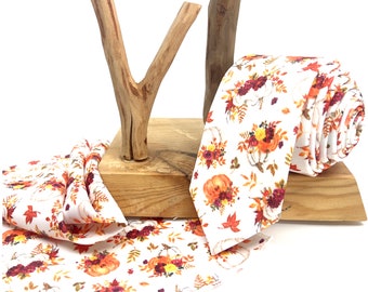 Floral Pumpkin Burnt Orange tie, Wedding Necktie