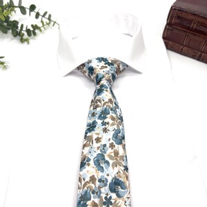 Dusty Blue Floral Bow Tie and Suspenders Set, Brown Blue Wedding Suspenders, Groomsmen Outfit, Boho Rustic Wedding image 7