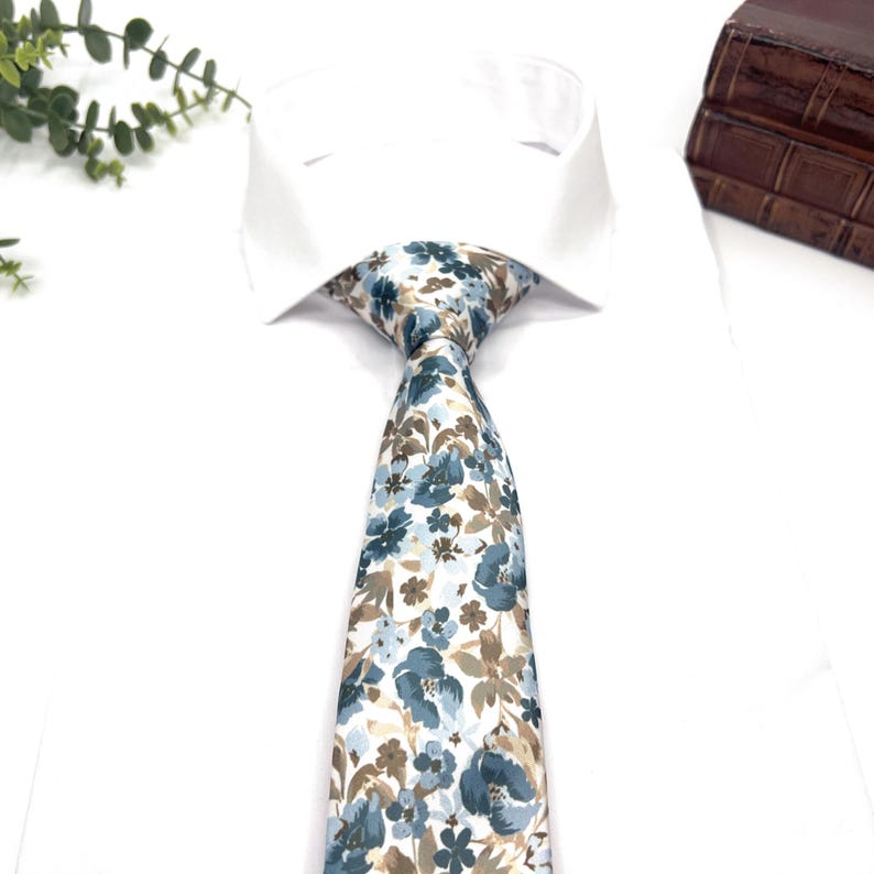 Dusty Blue Floral Bow Tie and Suspenders Set, Brown Blue Wedding Suspenders, Groomsmen Outfit, Boho Rustic Wedding image 7