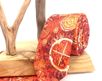 Floral Burnt Orange Necktie, Wedding Floral Tie, Groomsmen Neckties