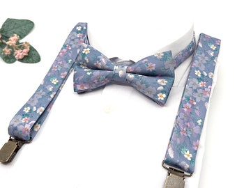 Floral Purple Lilac Suspenders, Floral Lilac Bow tie, Suspender Bowtie, Wedding Floral Suspenders, Groomsmen Suspenders, Ring bearer outfit