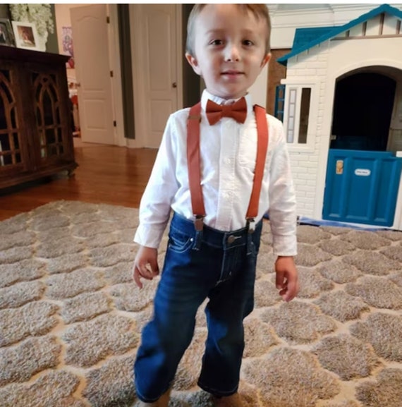 Burnt Orange Elastic Suspenders for Men, Autumn Wedding Groomsmen Outfit, Rustic Boho Groom Accessories