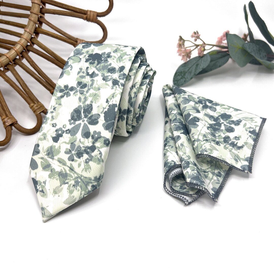 Floral Sage Green Neck Ties / Wedding Green Neck Tie / Green Flower Neck Tie / Mens Necktie