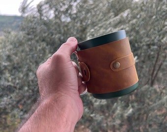 Personalized Steel Mug, Leather Steel Mug, Camping Mug, Mug Gift, Travel Mug, Forest Mug, Outdoor Mug, Mountain Mug