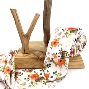 Burnt Orange Floral Neckties, Wedding Floral Tie, Groomsmen Neckties, Groom Gift Tie, Groom necktie, Copper Rust Floral tie, Wedding tie