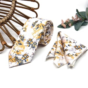 Floral Mustard Neck Tie / Mustard Yellow & Navy Neck Ties / Wedding Neck Tie / Flower Neck Tie / Mens Neck Tie / Groom Neck Tie / Neck Tie