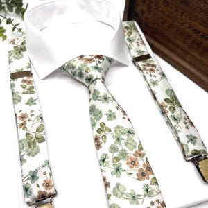 Floral Dusty Sage Green Neck Tie, Floral Sage Neck tie, Olive Green Neck Tie, Wedding Floral Neck Tie Groomsmen Neck Tie, Ring bearer outfit