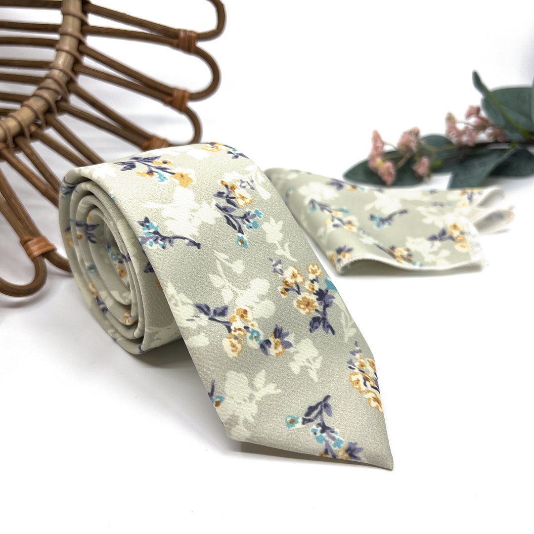 Floral Dusty Sage Green Neck Ties / Wedding Green Neck Tie / Green