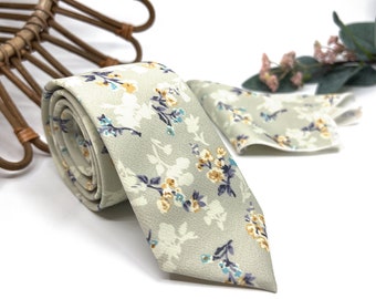 Floral Dusty Sage Green Neck Ties / Wedding Green Neck Tie / Green Flower Neck Tie / Mens Necktie / Groomsmen Necktie/ Neck Tie For Men/