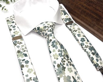 Floral Dusty Sage Green Neckties, Unique Handmade Tie for Wedding Groom Groomsmen