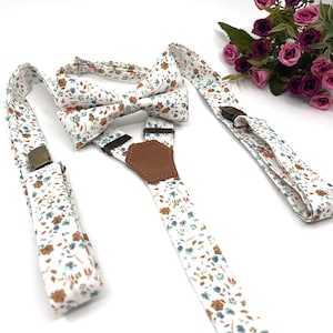 Floral Burnt Orange Floral Suspenders, Burnt Orange Bow tie, Suspender Bowtie, Wedding Floral Suspenders, Groomsmen Suspenders