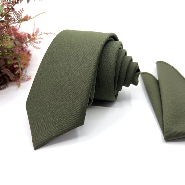 Olive Green Neck Ties / Green Neck Ties / Mens Necktie / Groomsmen Necktie / Pocket Square Set / Neck Tie For Men/ Neck Tie