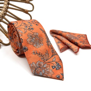 Floral Burnt Orange Neck Ties / Wedding Burnt Orange Neck Tie / Flower Neck Tie / Mens Necktie / Groomsmen Necktie/ Neck Tie For Men