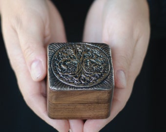 Celtic ring box Yggdrasil tree of life norse box nordic style engraved wooden ring box celtic ornament world tree wedding