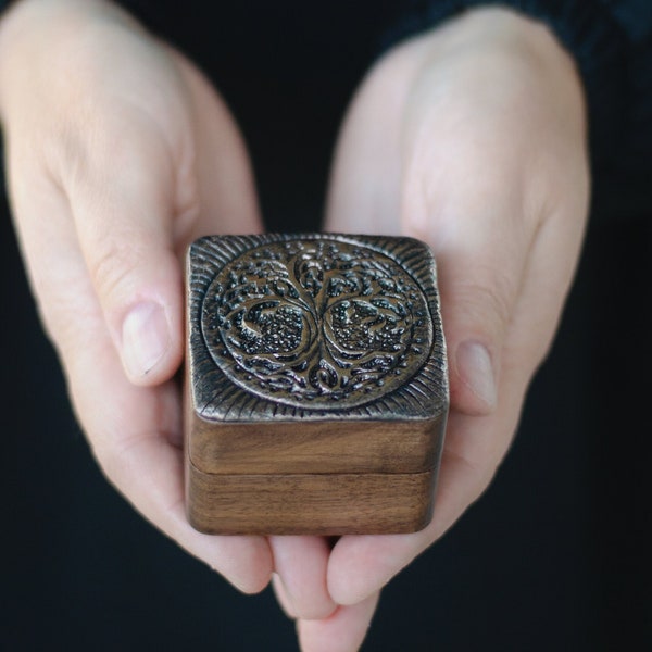 Celtic ring box Yggdrasil tree of life norse box nordic style engraved wooden ring box celtic ornament world tree wedding