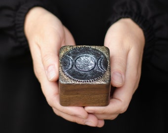 Hecate goddess of moon ring box triple moon symbol pagan witchy box storage crescent ring box proposal engagement wedding