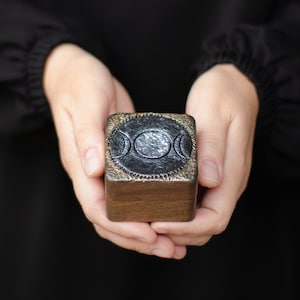 Hecate goddess of moon ring box triple moon symbol pagan witchy box storage crescent ring box proposal engagement wedding