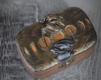 Leather Jewelry Box with Dragons \u2022 Vintage Trinket Box \u2022 Handmade Embossed Brown Leather Box Sewing Box Square Shaped Ring Holder Home Decor