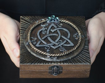 Celtic knot jewelry box triquetra and triskelion norse mythology viking gifts for men apothecary box crystal storage large norse box