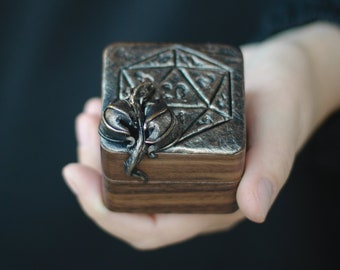 Dragon ring box D20 dnd dice fantasy box ancient personalized engagement wedding jewelry box wood for proposal