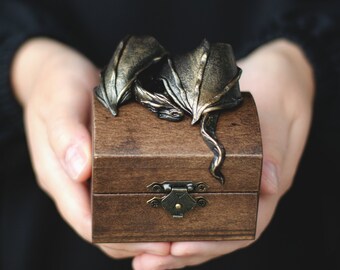 Bronze dragon box wooden wedding box for rings proposal box ring natural memory gift for him chest box jewellery box personalized