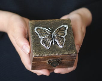 Butterfly ring box moths proposal small wooden custom box tooth fairy box small unique trinket box engagement wooden custom box