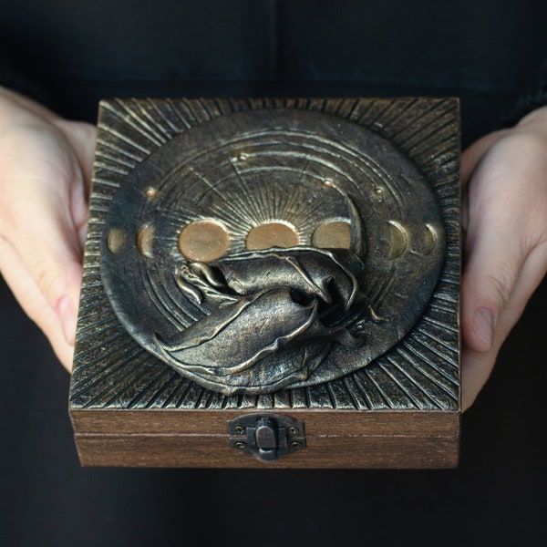 Dragon wooden box Personalized moon sun decor treasure dragons Unique box gift wood box dragon jewelry box present fantasy medieval box