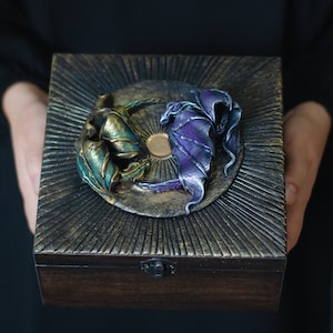 Boîte en bois dragon vert et violet boîte à bijoux fantaisie cachette unique boîte médiévale boîte au trésor carte de tarot boîte de sorcière