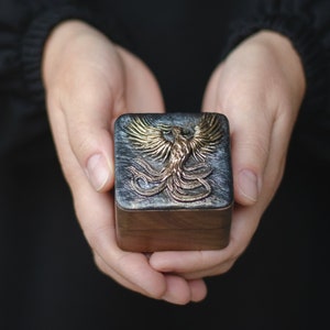 Phoenix ring box magic firebird ring bearer box wedding engagement proposal wood ring box