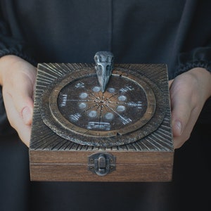 Nordic viking box with vegvisir runic compass futhark and raven skull personalized celtic norse runes box keepsake jewelry