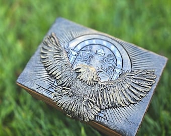 Fantasy Wooden Box, White Tree & Magic Gate, Halfling Home, Eagle-Owl Art, Personalized RPG Storage, Wizard Gift, Tree of Life Chest