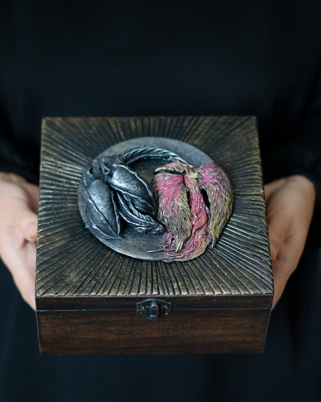 Dragon and Phoenix Wooden Box Fantasy Jewelry Box Unique Stash Box ...