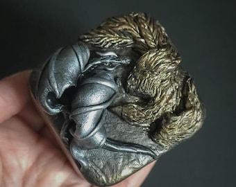Dragon and phoenix ring box for engagement or wedding, handmade wooden proposal ring holder, unique fantasy jewelry box gift