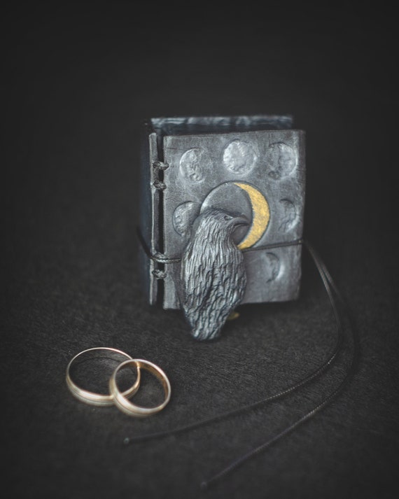 Gothic box for ring odin's raven black crow spirit of the raven halloween ring box slim jewelry box phase moon proposal personalized