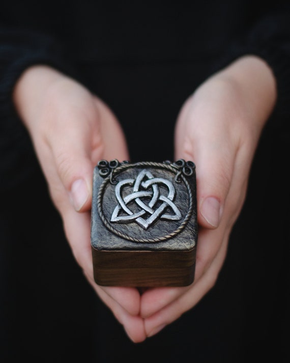 Celtic ring box with symbol triquetra wedding personalized unique box norse mythology viking box for proposal with sign of trinity