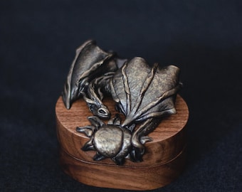 Bronze dragon box wooden wedding box for rings proposal box ring natural memory gift for him chest box jewellery box personalized