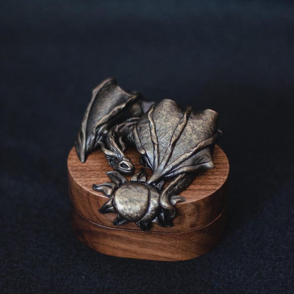 Caja de dragón de bronce, caja de boda de madera para anillos, caja de propuesta, anillo, regalo de recuerdo natural para él, caja de cofre, caja de joyería personalizada