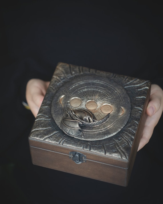 Dragon Wooden Box Personalized Moon Sun Decor Treasure Dragons Etsy