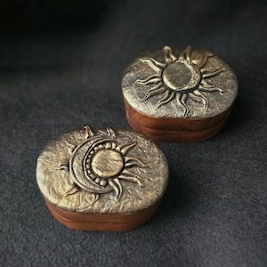 Vintage Fantasy Wedding Proposal Ring Box with Sun and Moon Unique Wooden Engagement Ring Box Perfect Gift for Couples Vintage Wedding Gift