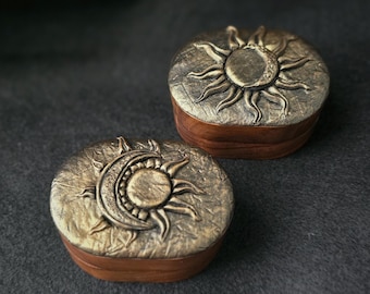 Vintage Fantasy Wedding Proposal Ring Box with Sun and Moon Unique Wooden Engagement Ring Box Perfect Gift for Couples Vintage Wedding Gift
