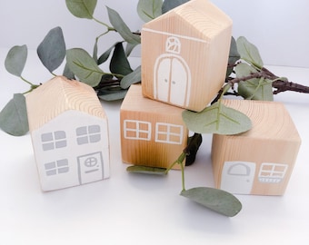 Wooden Toy Houses - Small world play set for toddlers, educational toy