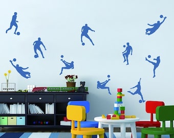 Set mit 10 Vinyl-Wandaufklebern mit Fußballspielern | Kinderfußballspieler | Kinderzimmerdekoration | Jungenzimmer | Kinderdekoration